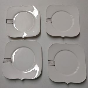 Lot of 4 Hotel Collection Porcelain White Scallop Square Rim 8" Salad Plate